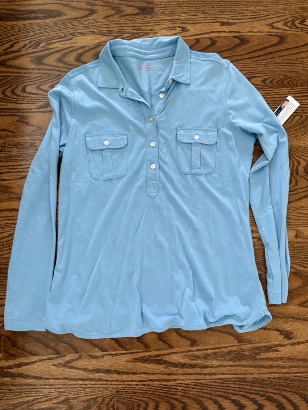 NWT Vineyard Vines Polo Shirt Women large Blue Long Sleeve soft fabric
